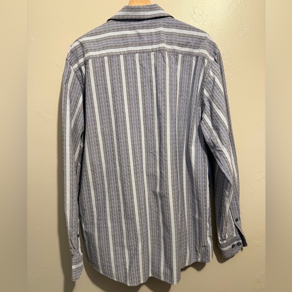 Bugatchi Men's Button Down Dress Shirt Cotton Blue White Striped Textured XL - Picture 11 of 14